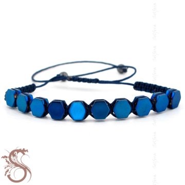 MAVİ RENKLİ HEMATİT MAKROME DOĞAL TAŞ BİLEKLİK BL038