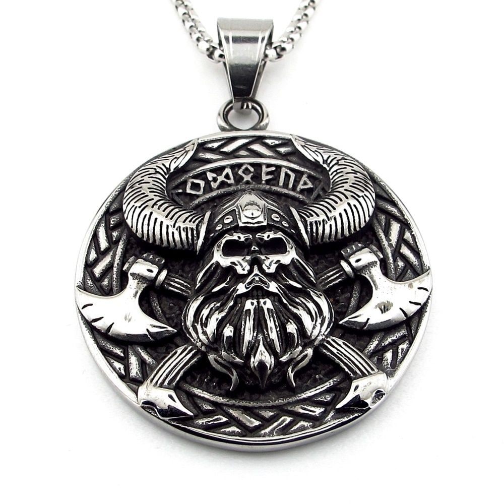 Viking Tanrı Odin Çift Taraflı İskandinav Rune Titanyum Çelik Erkek Kolye Q0919