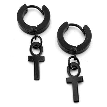 Ankh Yaşam Sembolü Antik Mısır Siyah Paslanmaz Çelik Unisex Halka Küpe ER207