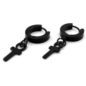 Ankh Yaşam Sembolü Antik Mısır Siyah Paslanmaz Çelik Unisex Halka Küpe ER207