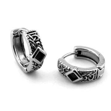 Viking Dörtgen Taşlı Nordik Tasarım Paslanmaz Çelik Unisex Halka Küpe ER211