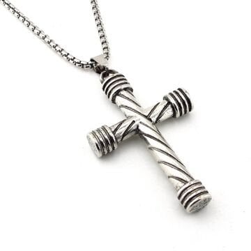 Burgu Desenli Haç Istavros Paslanmaz Çelik Erkek Kolye Zincir Q0982