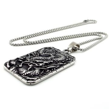 Kabartma Ejderha Desen Zenginlik ve Barış Titanyum Çelik Erkek Kolye Q0932