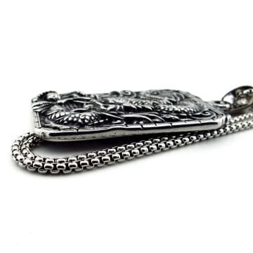 Kabartma Ejderha Desen Zenginlik ve Barış Titanyum Çelik Erkek Kolye Q0932