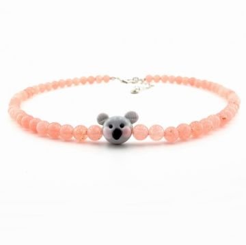 KOALA FİGÜR PEMBE KUVARS DOĞAL TAŞ KADIN KOLYE Q0603