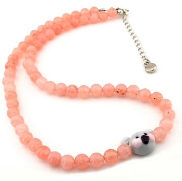 KOALA FİGÜR PEMBE KUVARS DOĞAL TAŞ KADIN KOLYE Q0603