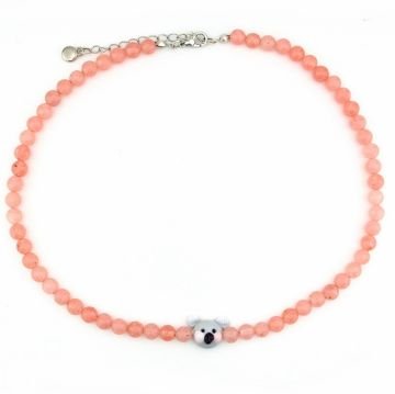 KOALA FİGÜR PEMBE KUVARS DOĞAL TAŞ KADIN KOLYE Q0603
