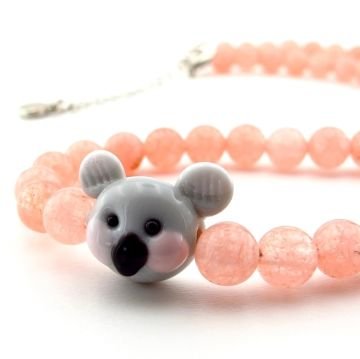 KOALA FİGÜR PEMBE KUVARS DOĞAL TAŞ KADIN KOLYE Q0603