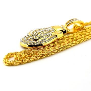 Sarı Çift Boks Eldiveni Boksör Parlak Taşlı Çelik Zincirli Metal Erkek Kolye Q0996