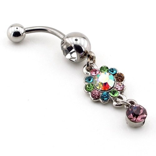 RENKLİ PARLAK TAŞLI ÇİÇEK GÖBEK PIERCING P268