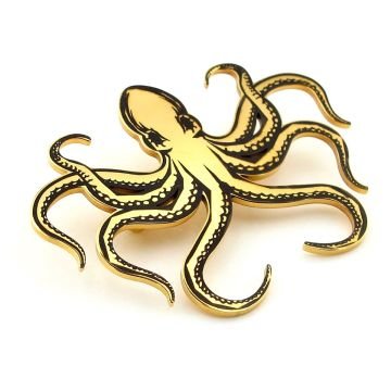 Ahtapot Okyanus Resif Octopus Paslanmaz Sarı Çelik Rozet Broş Pin RZ224
