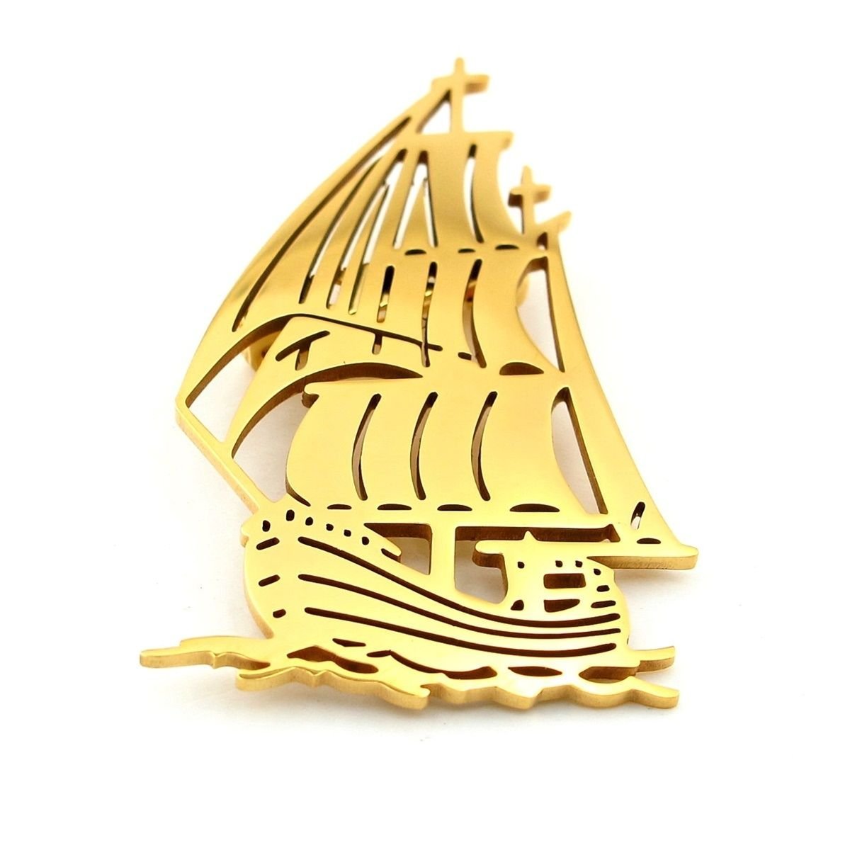 Yelkenli Korsan Gemisi Tekne Denizci Sarı Paslanmaz Çelik Rozet Broş Pin RZ226