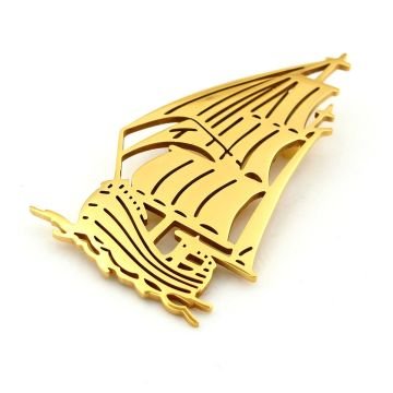 Yelkenli Korsan Gemisi Tekne Denizci Sarı Paslanmaz Çelik Rozet Broş Pin RZ226