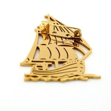 Yelkenli Korsan Gemisi Tekne Denizci Sarı Paslanmaz Çelik Rozet Broş Pin RZ226