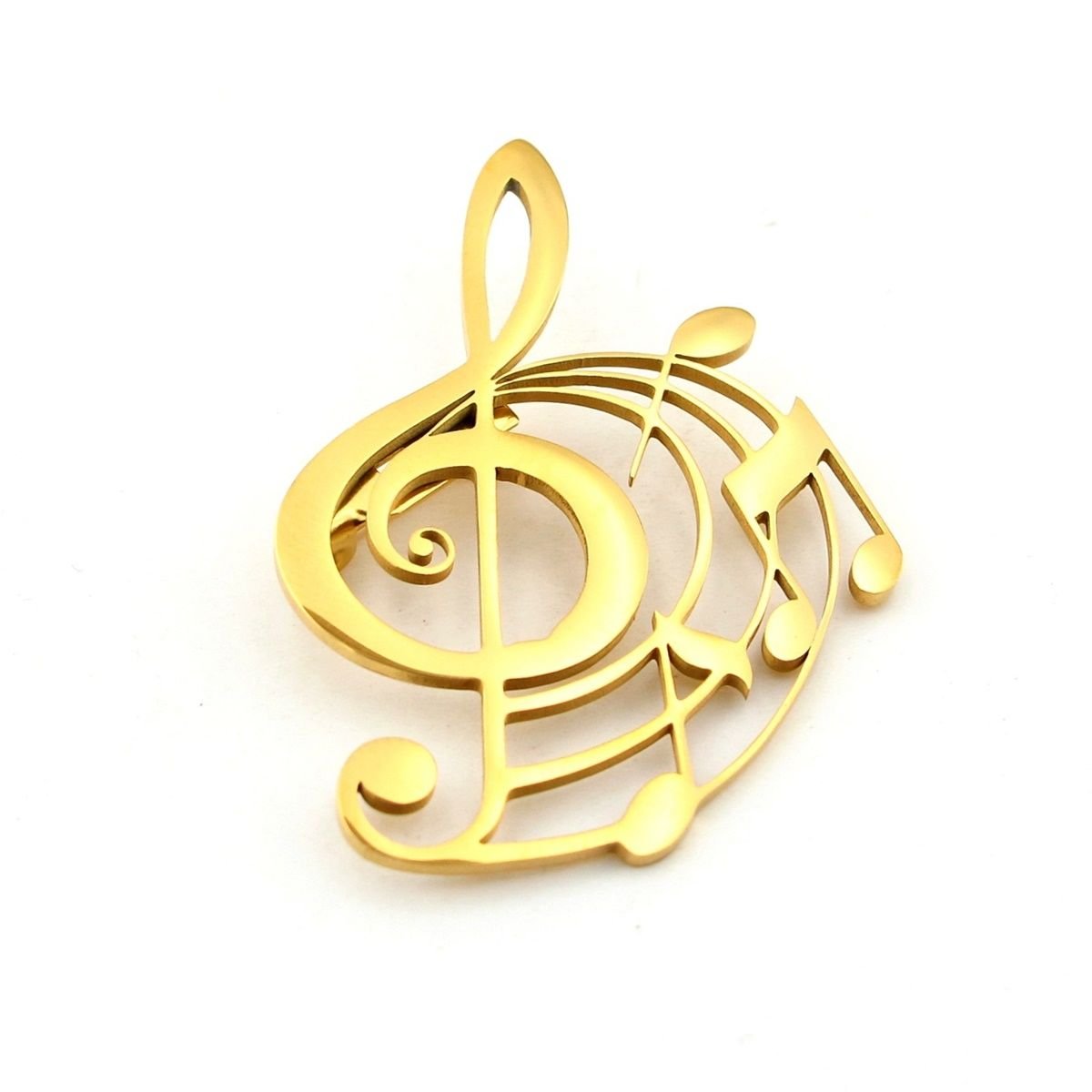 Sol Anahtarı ve Notalar Müzik Şarkı Sarı Paslanmaz Çelik Rozet Broş Pin RZ228