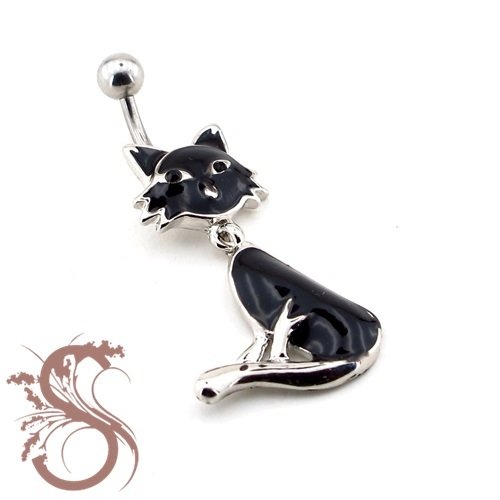KARA KEDİ SİYAH 316L ÇELİK GÖBEK PİERCİNG P284