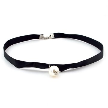 BEYAZ İNCİ TOPLU SİYAH RENK CHOKER TASMA KADIN KOLYE Q0365
