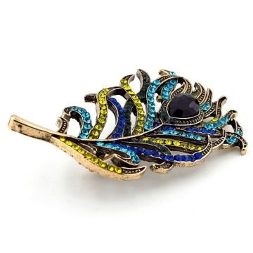 Tavus Kuşu Tüyü Şans Zümrüdü Anka Renkli Zirkon Taşlı Broş RZ242