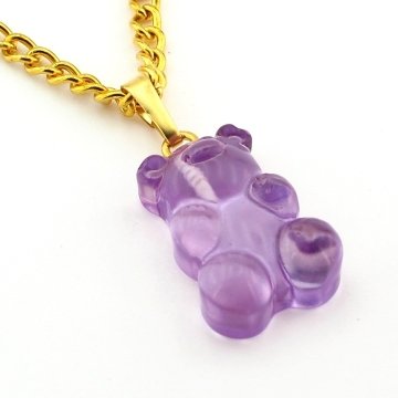 JELİBON AYICIK TURKUAZ MAVİ PİRİNÇ ZİNCİR KADIN KOLYE Q0373