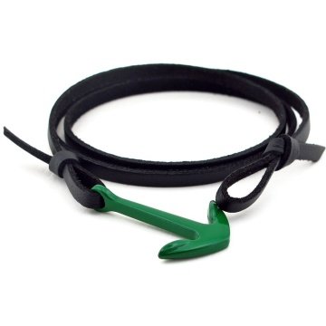 YEŞİL METAL ÇAPA ÜÇ SIRA SARMA SİYAH DERİ ERKEK BİLEKLİK BT488