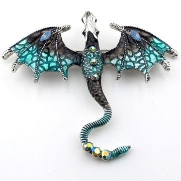 Mavi Ejderha Dragon Zirkon Taşlı Broş - Mitolojik Estetik RZ249