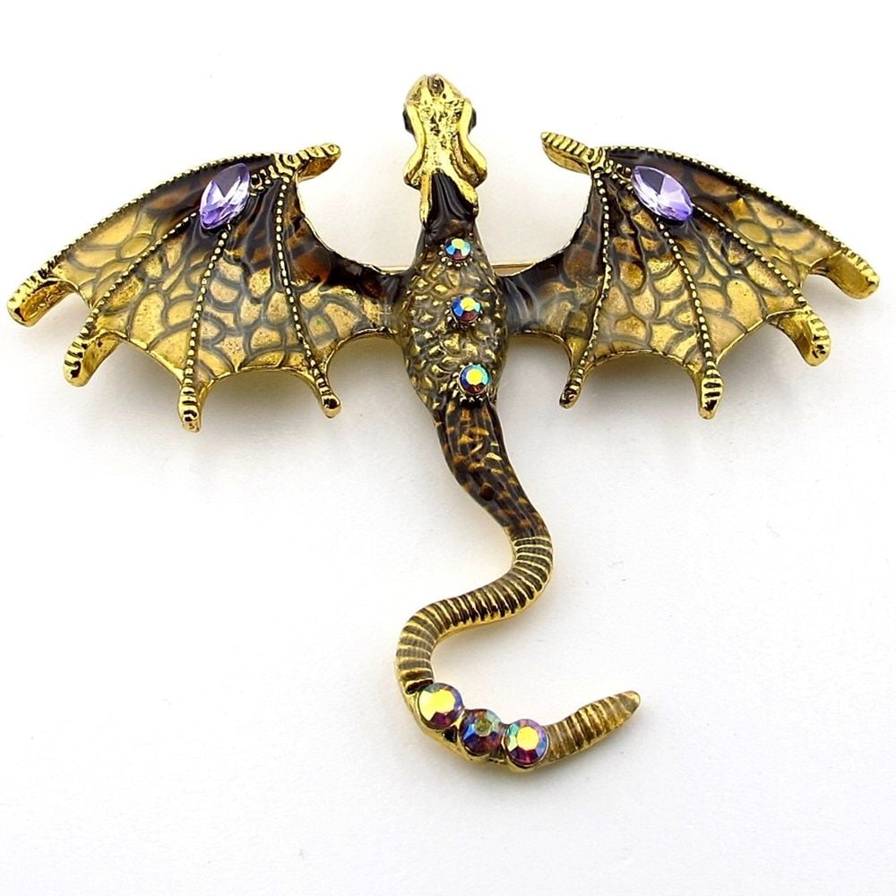 Sarı Ejderha Dragon Zirkon Taşlı Broş - Asalet ve Gücün Sembolü RZ250