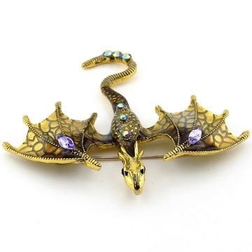 Sarı Ejderha Dragon Zirkon Taşlı Broş - Asalet ve Gücün Sembolü RZ250