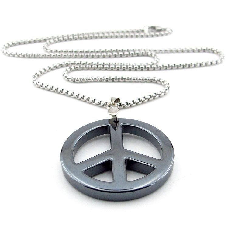 HEMATİT DOĞAL TAŞ PEACE BARIŞ ÇELİK ZİNCİR ERKEK KOLYE Q0647