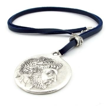 PHILIP V ANTİK GREEK MACEDON MADALYON DERİ ERKEK KOLYE Q0648