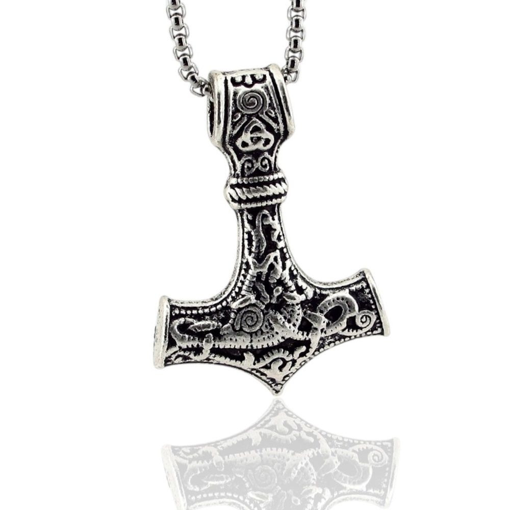 İskandinav Viking Mitolojik Thor Çekiç Mjolnir Nordic Çelik Zincirli Metal Kolye Q0939
