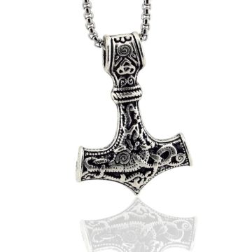 İskandinav Viking Mitolojik Thor Çekiç Mjolnir Nordic Çelik Zincirli Metal Kolye Q0939