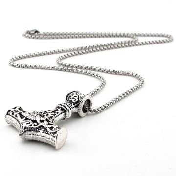 İskandinav Viking Mitolojik Thor Çekiç Mjolnir Nordic Çelik Zincirli Metal Kolye Q0939