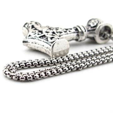 İskandinav Viking Mitolojik Thor Çekiç Mjolnir Nordic Çelik Zincirli Metal Kolye Q0939