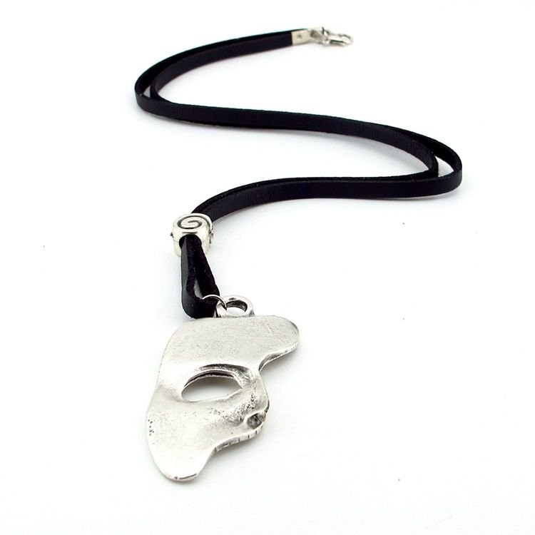 PERSONA MASKE YARIM SURAT TİYATRO METAL DERİ ERKEK KOLYE Q0654