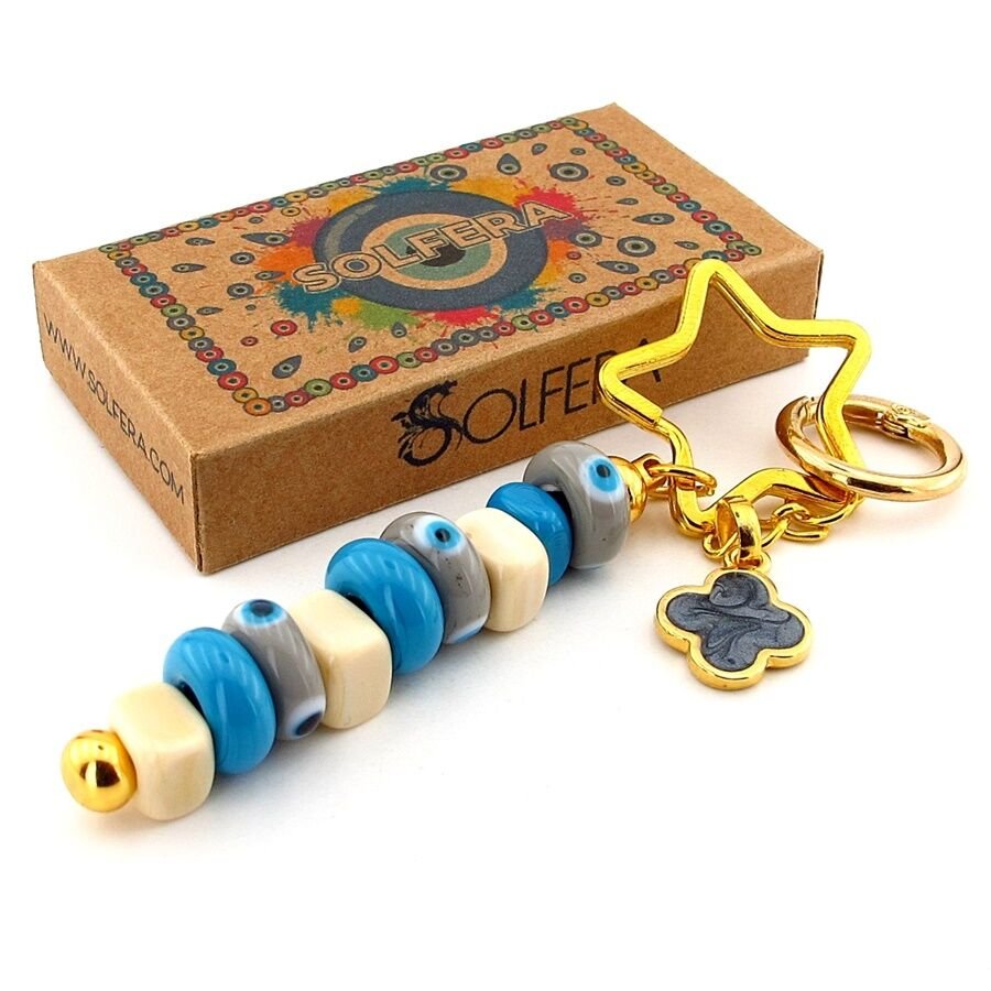 Orjinal Murano Cam Nazar Boncuklu Yıldız Çanta Süsü Charm Anahtarlık KY048