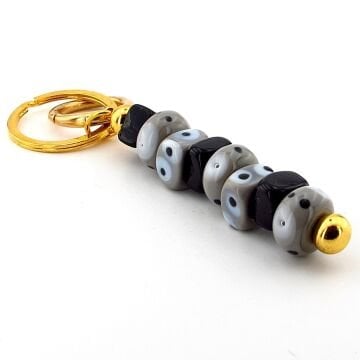 Gri Siyah Orjinal Murano Cam Nazar Boncuklu Çanta Süsü Charm Anahtarlık KY049