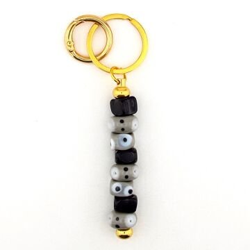 Gri Siyah Orjinal Murano Cam Nazar Boncuklu Çanta Süsü Charm Anahtarlık KY049