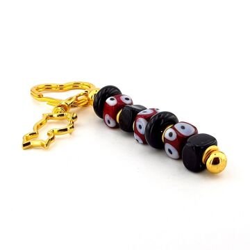 Bordo Siyah Murano Cam Nazar Boncuklu Çanta Süsü Kedi Charm Anahtarlık KY050