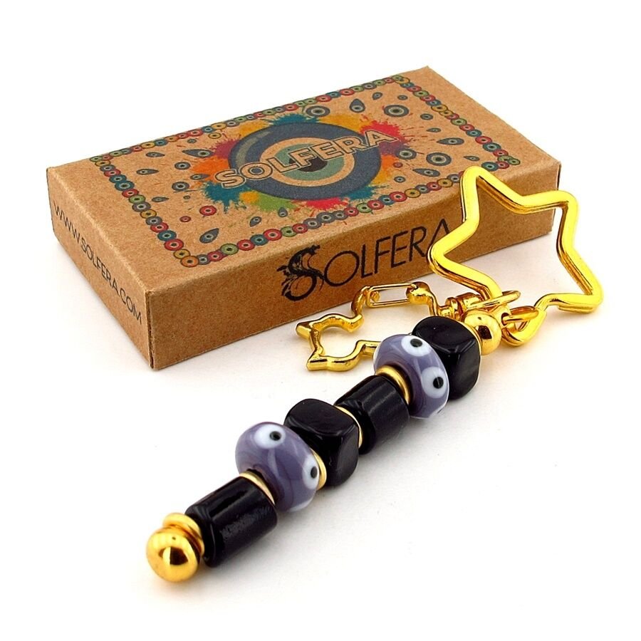 Mor Siyah Murano Cam Nazar Boncuklu Çanta Süsü Kedi Charm Anahtarlık KY051