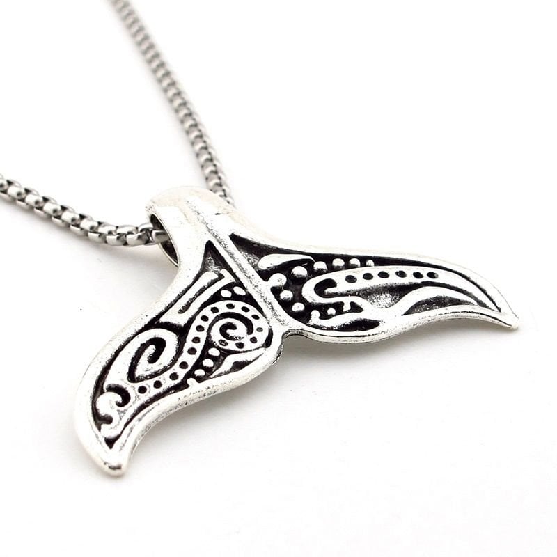 Balina Kuyruk İskandinav Viking Mitolojik Çelik Zincirli Metal Kolye Q0952