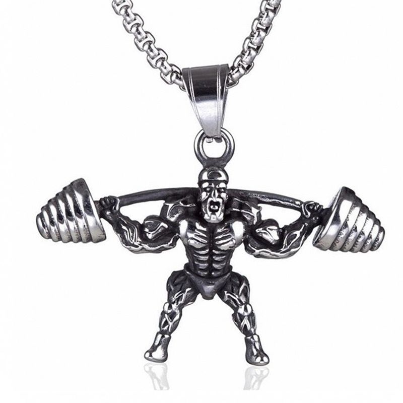 BODYBUİLDİNG HALTERCİ FİTNESS PASLANMAZ ÇELİK ERKEK KOLYE Q0663