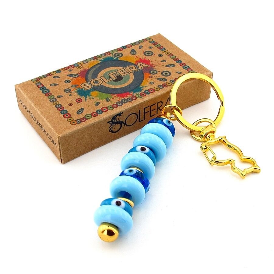Hakiki Murano Cam Nazar Boncuklu Çanta Süsü Kedi Charm Anahtarlık KY054