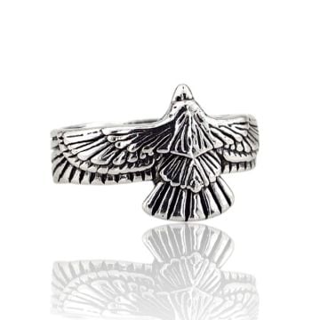 Koruyucu Ulu Kartal Kızılderili Mitolojik Arkası Açık Metal Erkek Yüzük RG069