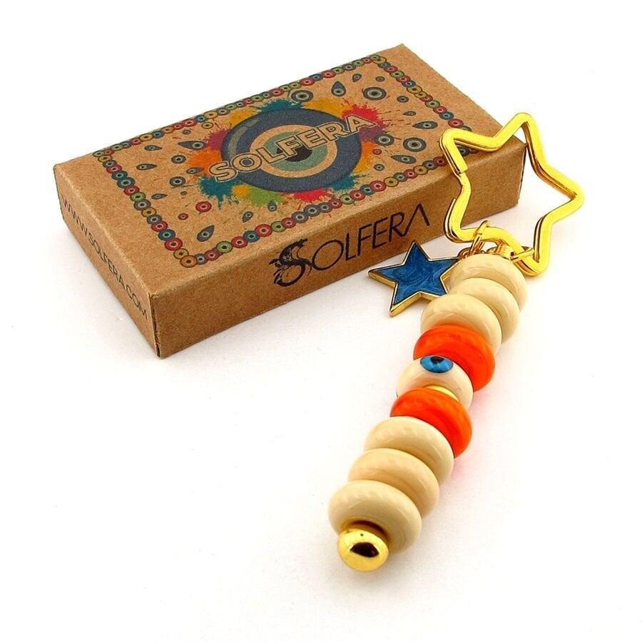 Orjinal Murano Cam Nazar Boncuklu Çanta Süsü Yıldız Charm Anahtarlık KY063