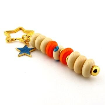 Orjinal Murano Cam Nazar Boncuklu Çanta Süsü Yıldız Charm Anahtarlık KY063