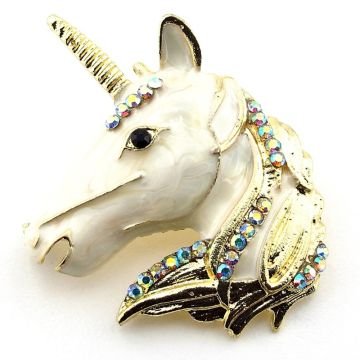 Unicorn Tek Boynuzlu Beyaz At Yanar Döner Zirkon Taşlı Broş RZ257