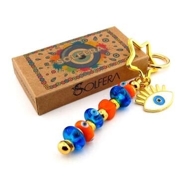 Orjinal Murano Cam Nazar Boncuklu Çanta Süsü Göz Charm Anahtarlık KY067