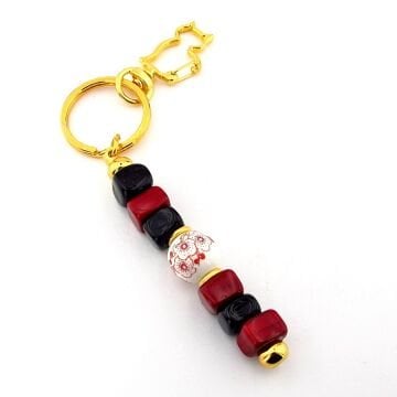 Bordo Siyah Orjinal Murano Cam Boncuklu Çanta Süsü Kedi Charm Anahtarlık KY068