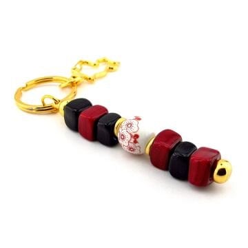 Bordo Siyah Orjinal Murano Cam Boncuklu Çanta Süsü Kedi Charm Anahtarlık KY068