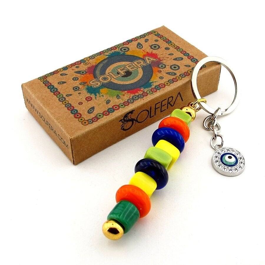 Orjinal Renkli Murano Cam Boncuklu Çanta Süsü Nazar Charm Anahtarlık KY070